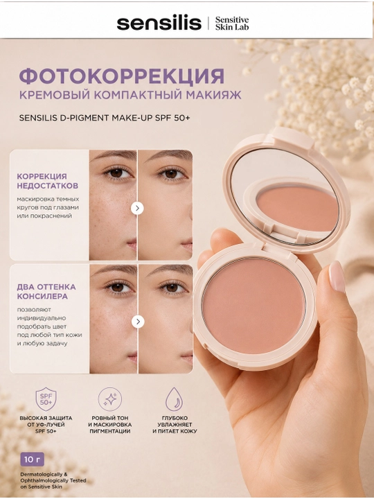 Fotokorreksiya kompakt krem makiyaj SENSILIS D-PIGMENT SPF 50+ 10 g