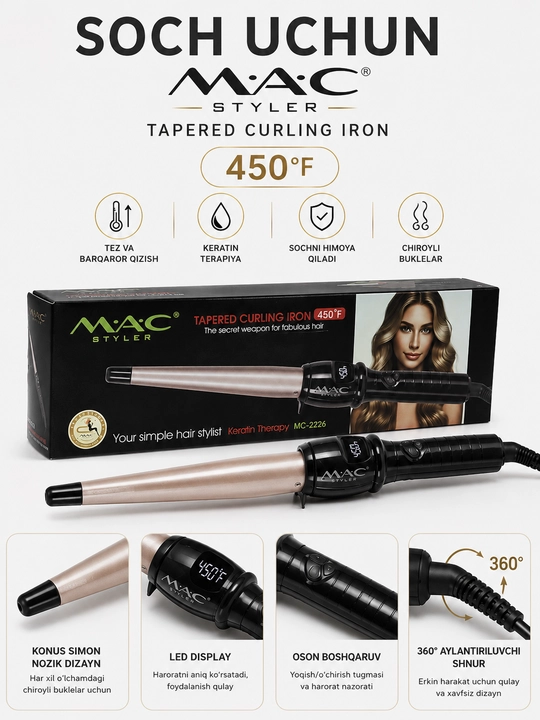 MAC STYLER Professional soch to'g'rilagichi, jingalak dazmol MC-2226