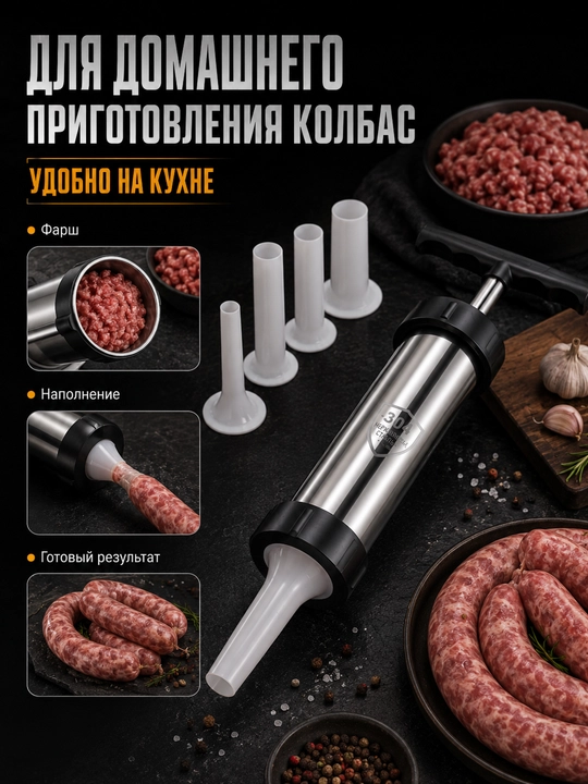 Шприц для колбас из нержавеющей стали 304, ручной наполнитель с 4 насадками для сосисок