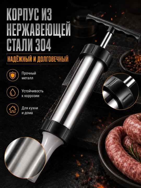 Шприц для колбас из нержавеющей стали 304, ручной наполнитель с 4 насадками для сосисок