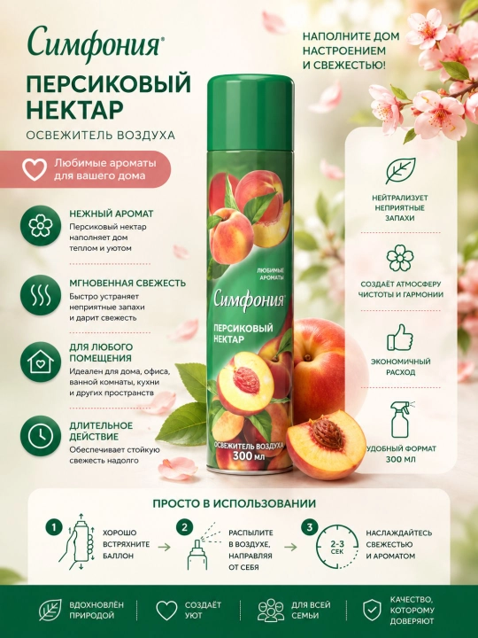 Освежитель воздуха, спрей для туалета и дома, Симфония, 300 мл - 