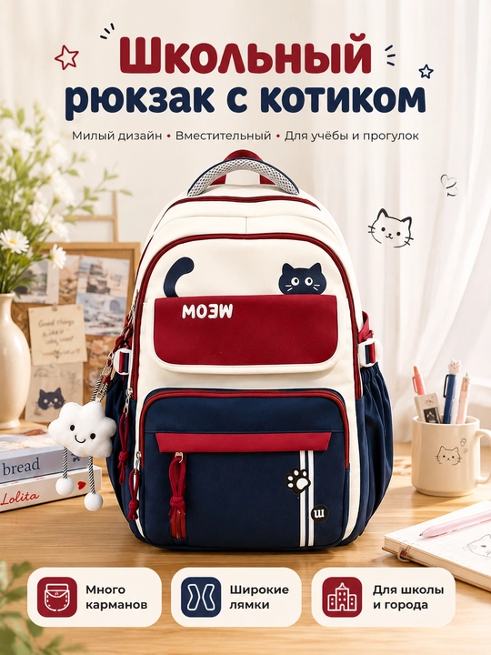 Стильный школьный рюкзак, лёгкий и вместительный, из ткани Оксфорд, для учёбы и прогулок - 