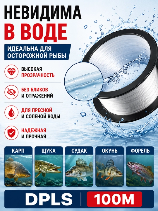 DPLS flyuorokarbon baliq ovlash qarmog‘i 100 metrlik baliq ovlash va spinning uchun qarmoq