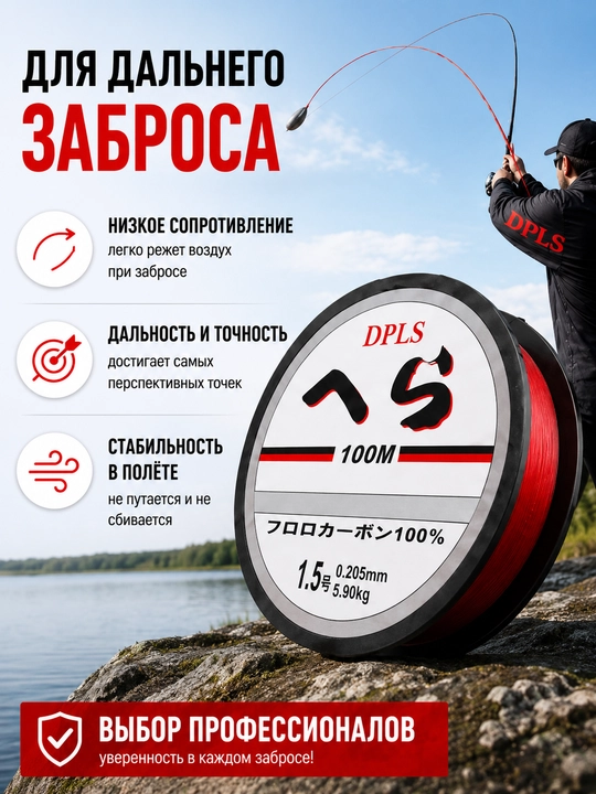 DPLS flyuorokarbon baliq ovlash qarmog‘i 100 metrlik baliq ovlash va spinning uchun qarmoq