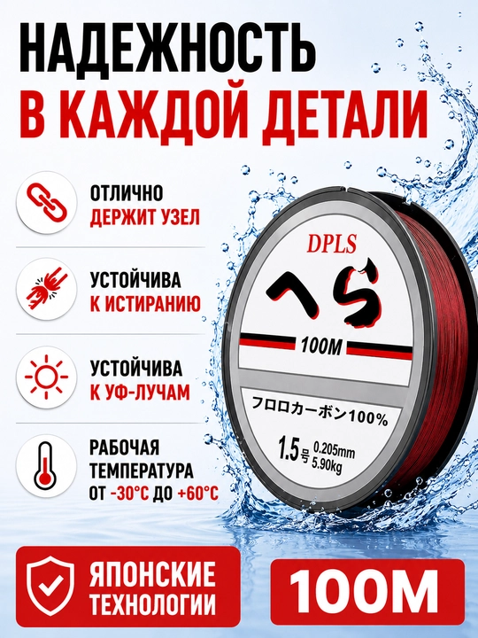 DPLS flyuorokarbon baliq ovlash qarmog‘i 100 metrlik baliq ovlash va spinning uchun qarmoq