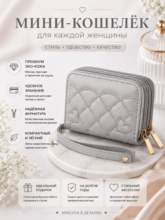 Женский мини кошелек на молнии, компактный кошелек для карт и денег