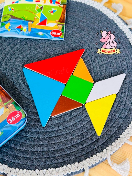 Ta'limiy yog'och jumboq o'yini Tangram, magnitli, tangram vazifalar bilan, tetris