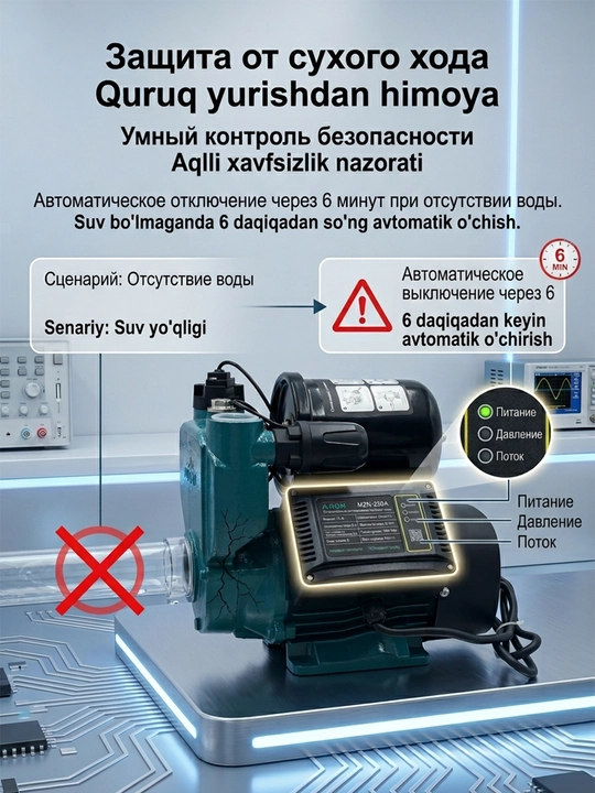220V, 250Vt quvvatli, uy uchun avtomatik o‘z-o‘zini so‘ruvchi suv nasosi