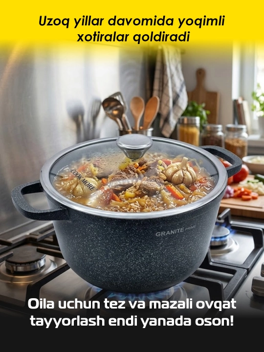 Cook More Granite Prime kastryulka – shisha qopqoqli, granit qoplamali
