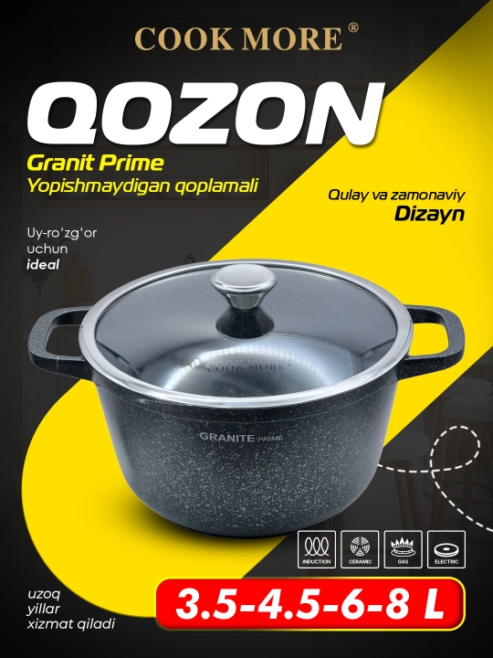Cook More Granite Prime kastryulka – shisha qopqoqli, granit qoplamali - 