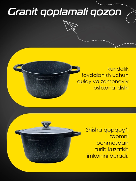 Cook More Granite Prime kastryulka – shisha qopqoqli, granit qoplamali