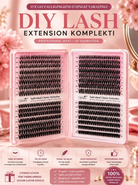 Qo‘shimcha kipriklar, 3D effektli, tutamli