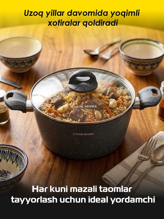 Qozon COOK MORE Serenada 4.6 L, zamonaviy dizayn, marmar qoplamali, qulay tutqichli
