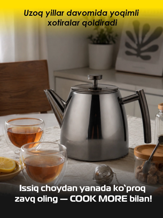 COOK MORE damlash choynagi, 1,2 litr, zanglamaydigan po‘latdan yasalgan, qo‘sh devorli, zamonaviy dizaynda