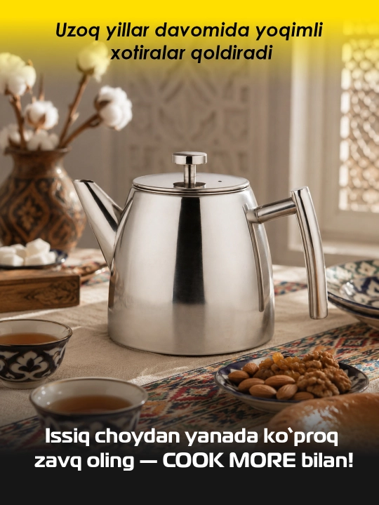 COOK MORE damlash choynagi, 1,2 litr, zanglamaydigan po‘latdan yasalgan, qo‘sh devorli, zamonaviy dizaynda