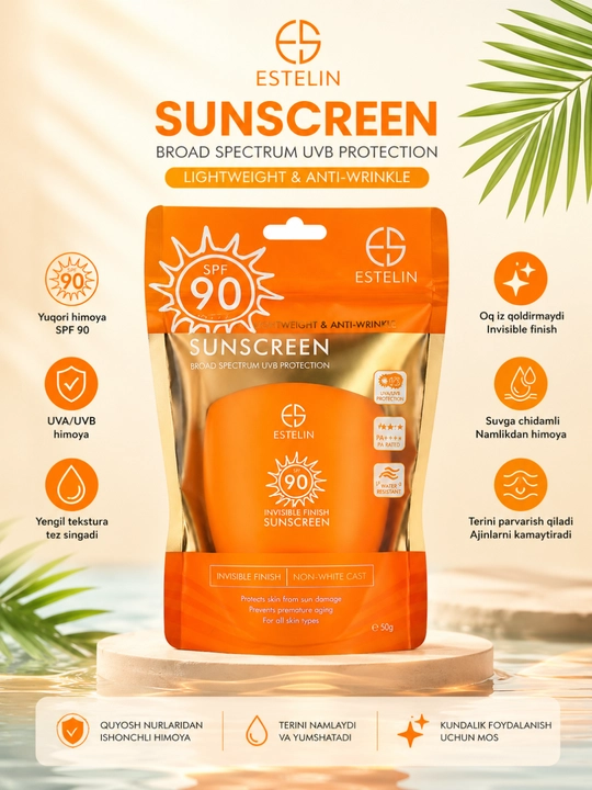 SPF90 krem quyoshdan himoya UVA  yuz uchun suvga chidamli Invisible Finish SPF krem
