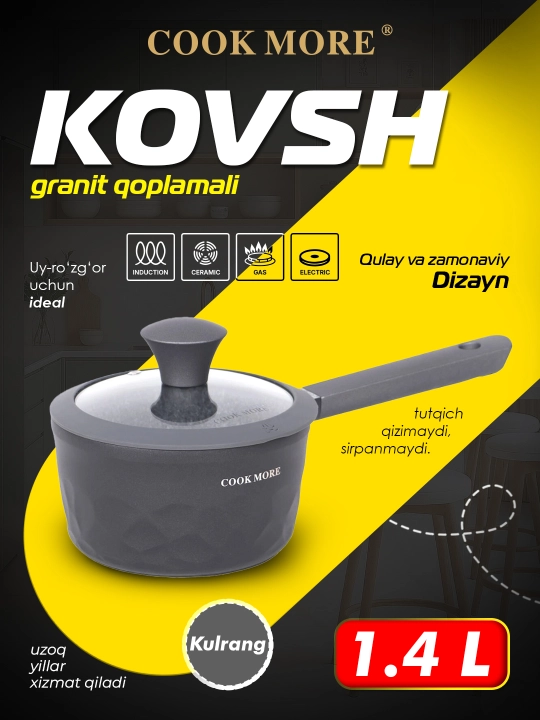 COOK MORE granit cho‘mich 16 sm, kuyishga qarshi, qopqoqli, induksiya uchun - 