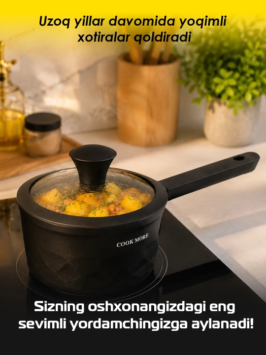 COOK MORE granit cho‘mich 16 sm, kuyishga qarshi, qopqoqli, induksiya uchun