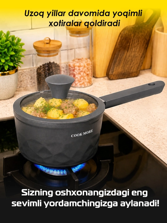 COOK MORE granit cho‘mich 16 sm, kuyishga qarshi, qopqoqli, induksiya uchun