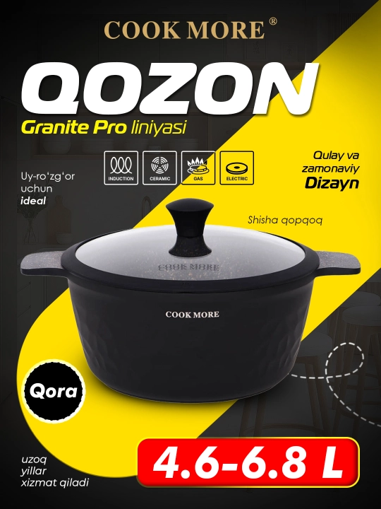 Shisha qopqoqli kastrulya, "Granite pro" liniyasi inducsion Cook More - 