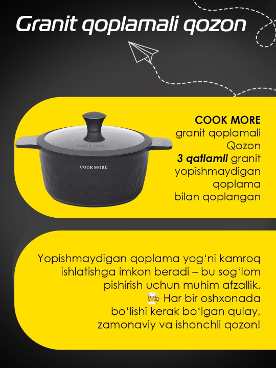 Shisha qopqoqli kastrulya, "Granite pro" liniyasi inducsion Cook More