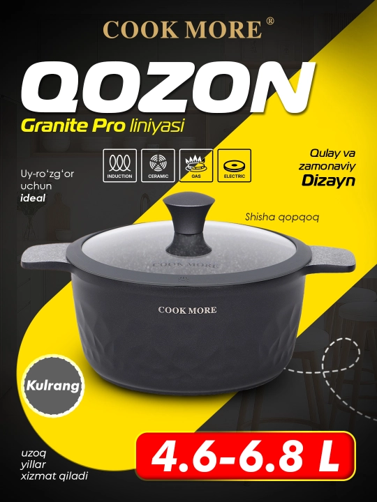Shisha qopqoqli kastrulya, "Granite pro" liniyasi inducsion Cook More - 