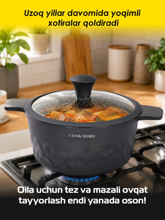 Shisha qopqoqli kastrulya, "Granite pro" liniyasi inducsion Cook More