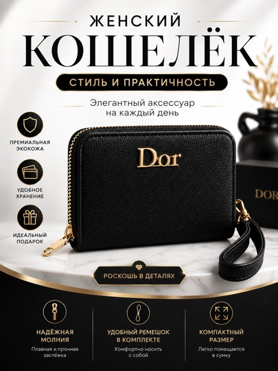Элегантный женский кошелёк, компактный, мини, на молнии, красный, для женщин — SARANUR-HAMYON-ЧЕРН