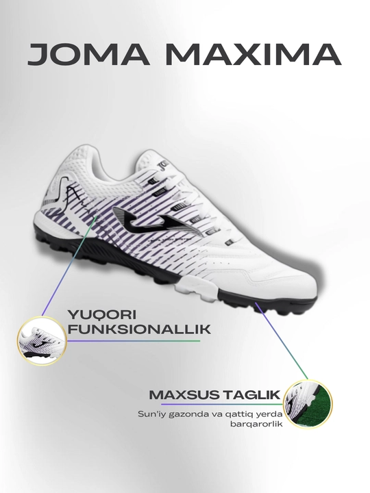 Joma Maxima 26 TF erkaklar futbol butsasi, sun’iy gazon uchun, oq