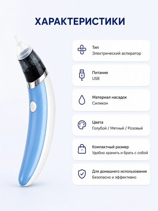 Электронный назальный аспиратор для малышей, детский соплеотсос - 