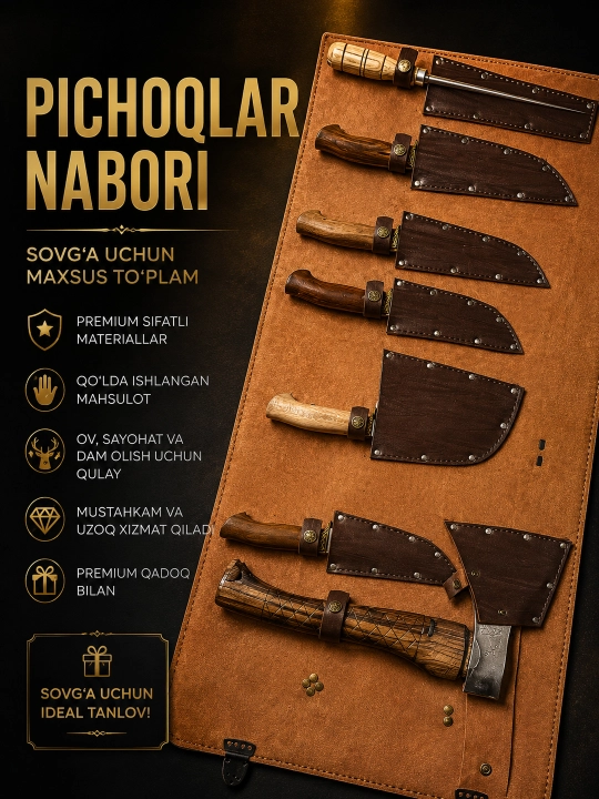 Pichoqlar Nabori 7 ta | Oshxona, Ov va Qassoblar uchun Professional To'plam