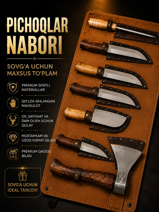 Pichoqlar Nabori 7 ta | Oshxona, Ov va Qassoblar uchun Professional To'plam - 