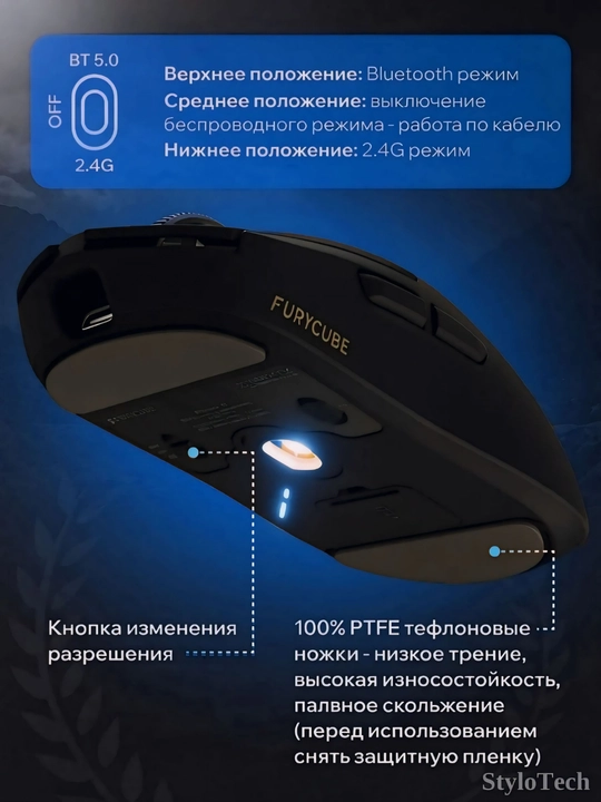 Игровая мышь компьютерная, беспроводная мышь для игр и офиса, бесшумная с RGB подсветкой
