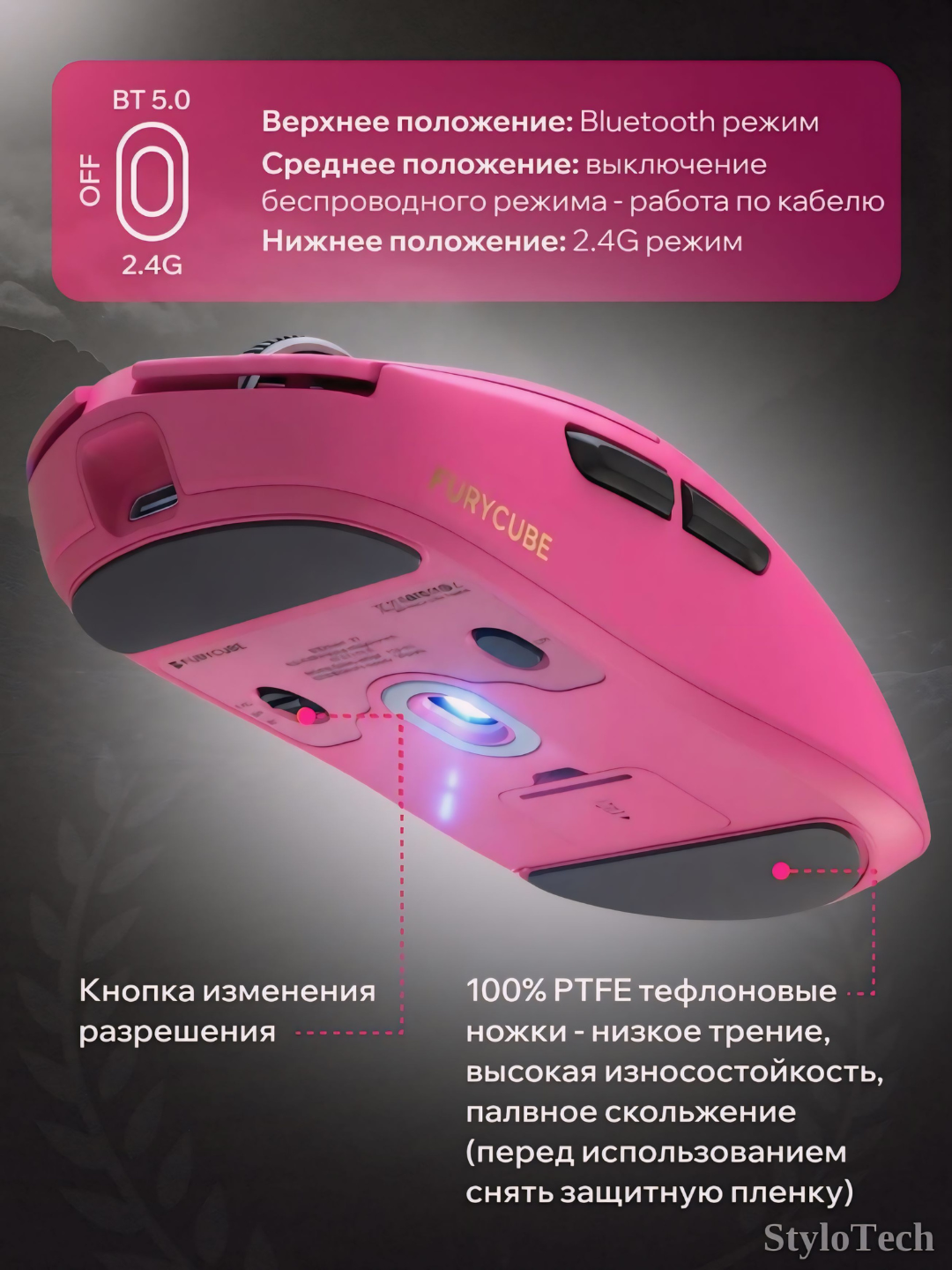 Игровая мышь компьютерная, беспроводная мышь для игр и офиса, бесшумная с RGB подсветкой