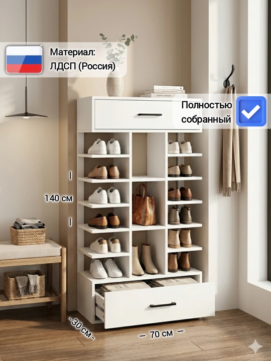 Обувница OSEN, собранная тумба для обуви, ЛДСП Россия, 140x70x30 см - 