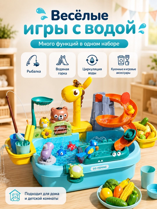Детская развивающая водная игрушка-аквапарк, электроциркуляция воды, бассейн для рыбалки