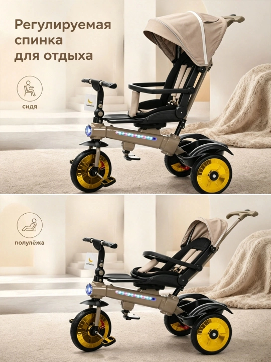 Детский велосипед-коляска 360°, 1–6 лет, музыка и свет, до 50 кг