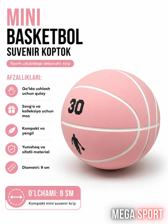 Mini basketbol suvenir koptok, dekorativ yumshoq to‘p, diametri 9 sm