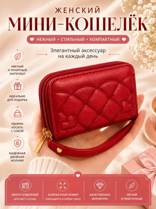 Женский мини кошелек на молнии, компактный кошелек для карт и денег