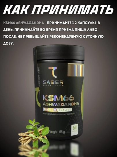 Ashvaganda KSM66 7SABER, 60 porsiya