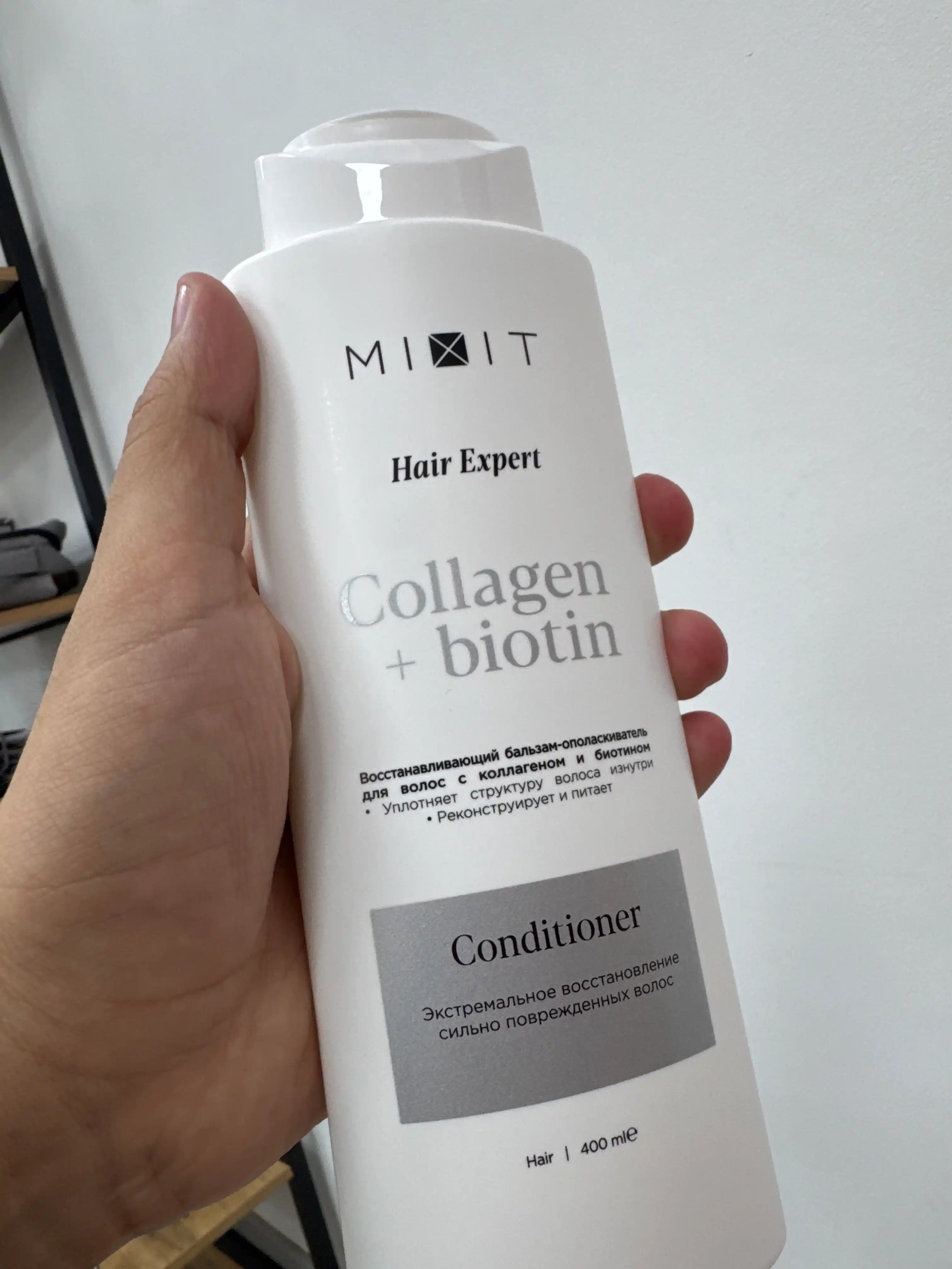 MIXIT Soch uchun tiklovchi balzam- chayish vositasi, kollagen va biotin bilan, 400 ml