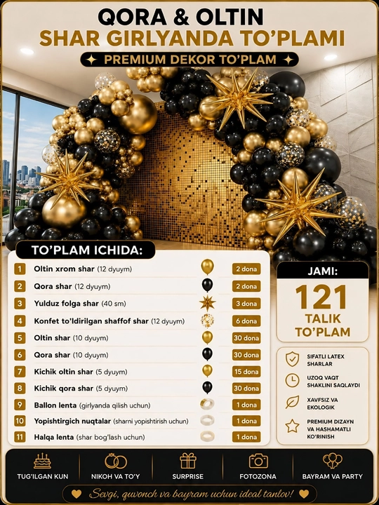 Premium shar girlyanda to‘plami — tug‘ilgan kun, toy, surprise va party bezaklari - 