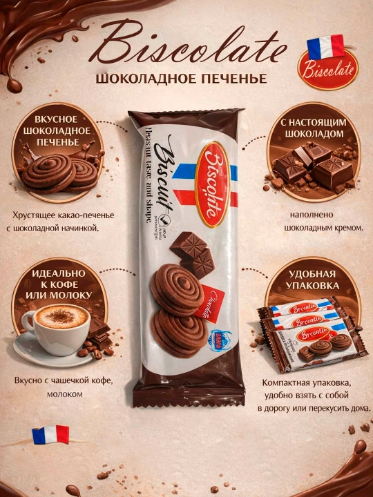 Biscolate - kakaolik, shokolad ta'mli kremli pechenye - 