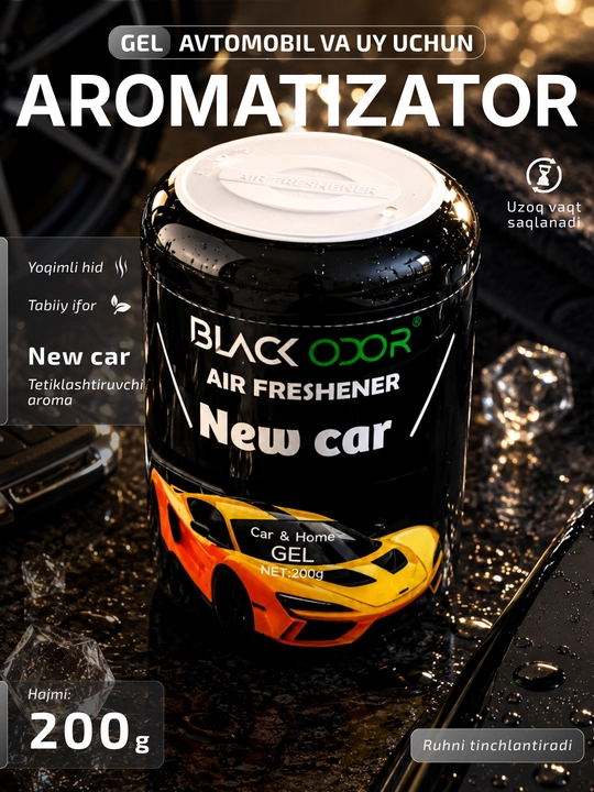 Gel aromatizator Black Odor avtomobil va uy uchun, 200 g, turli iforlar - 