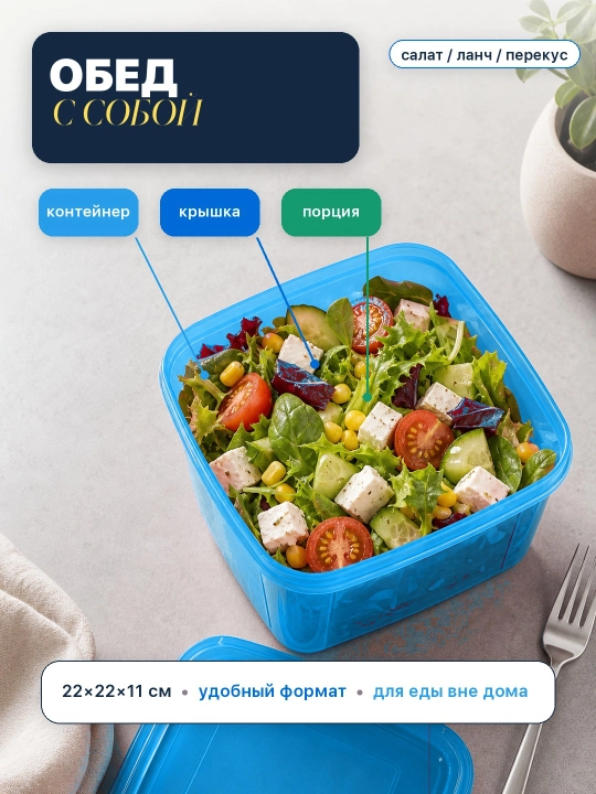Ланч-бокс для готовой еды, контейнер для хранения продуктов с крышкой, пластиковый, пикник