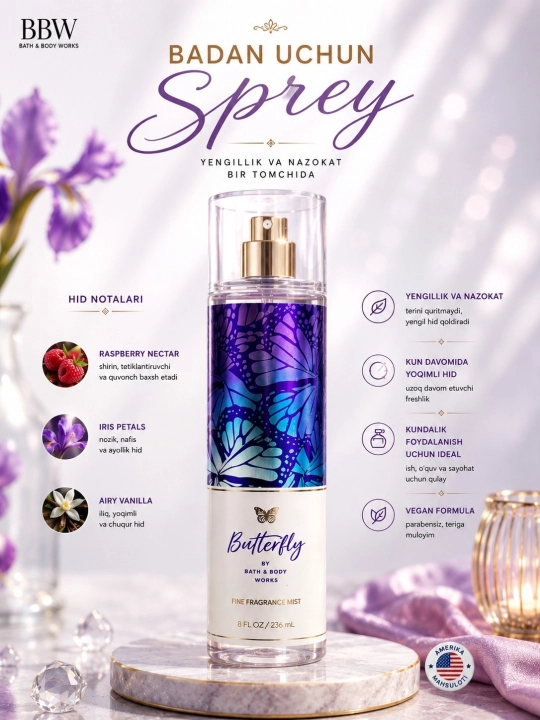Спрей для тела, Bath & Body Works, мист, парфюмированный спрей, США - 