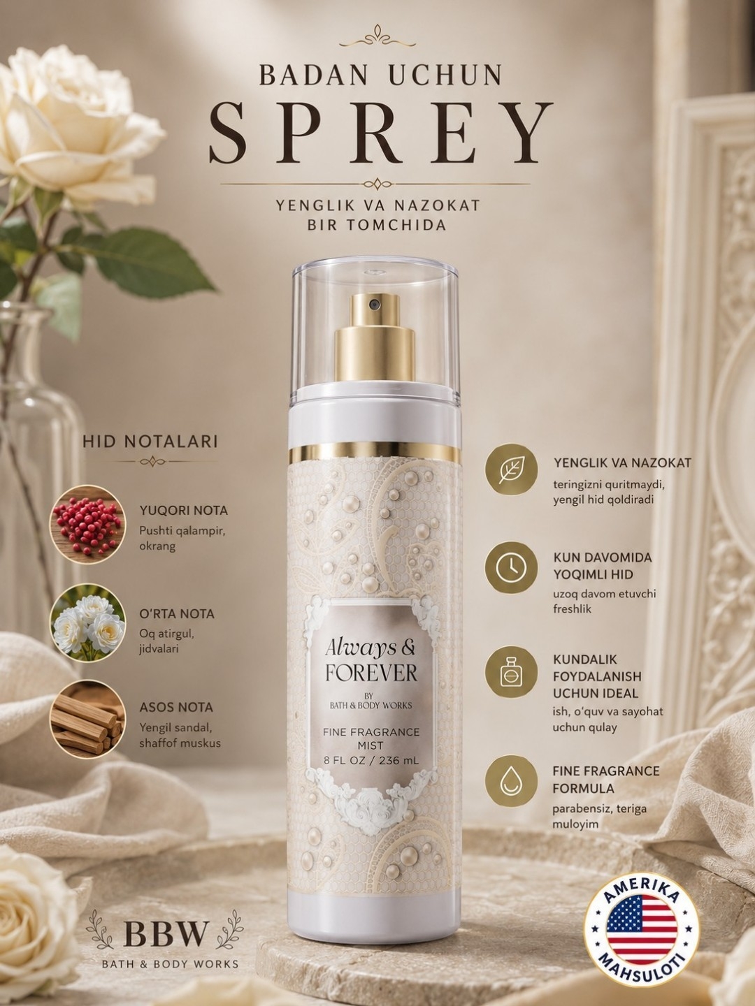 Спрей для тела, Bath & Body Works, мист, парфюмированный спрей, США - 
