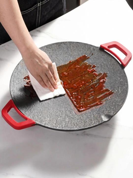 Elektr saji tava non-stick marmar qoplama 5 daraja harorat qizil tutqich 220V