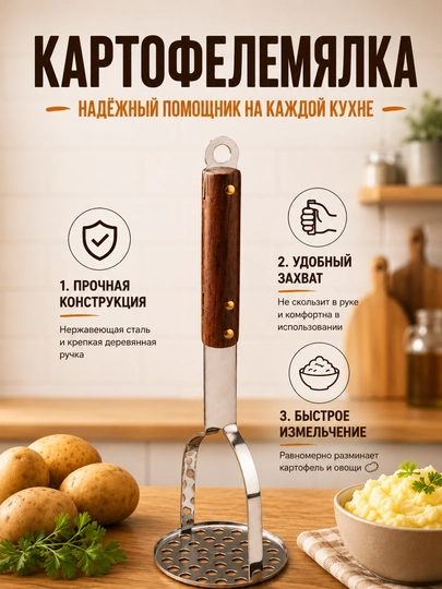 Толкушка, картофелемялка, пресс для картофеля, мялка для пюре, пластиковая толкушка