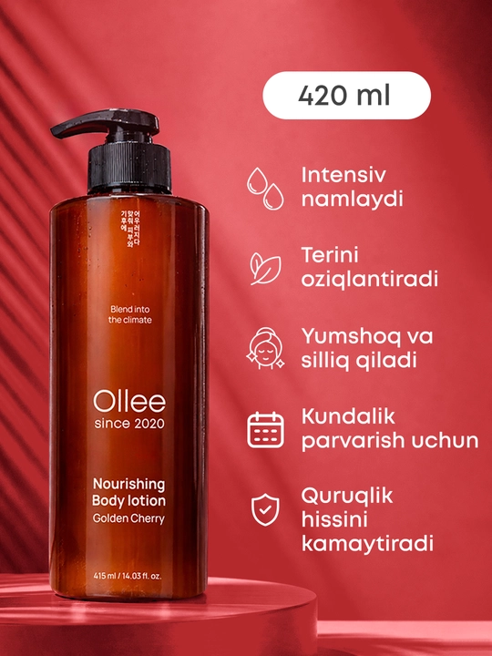Tana uchun losyon, OLLEE, 420 ml, ozuqaviy, namlantiruvchi, olcha iforli, terini parvarish